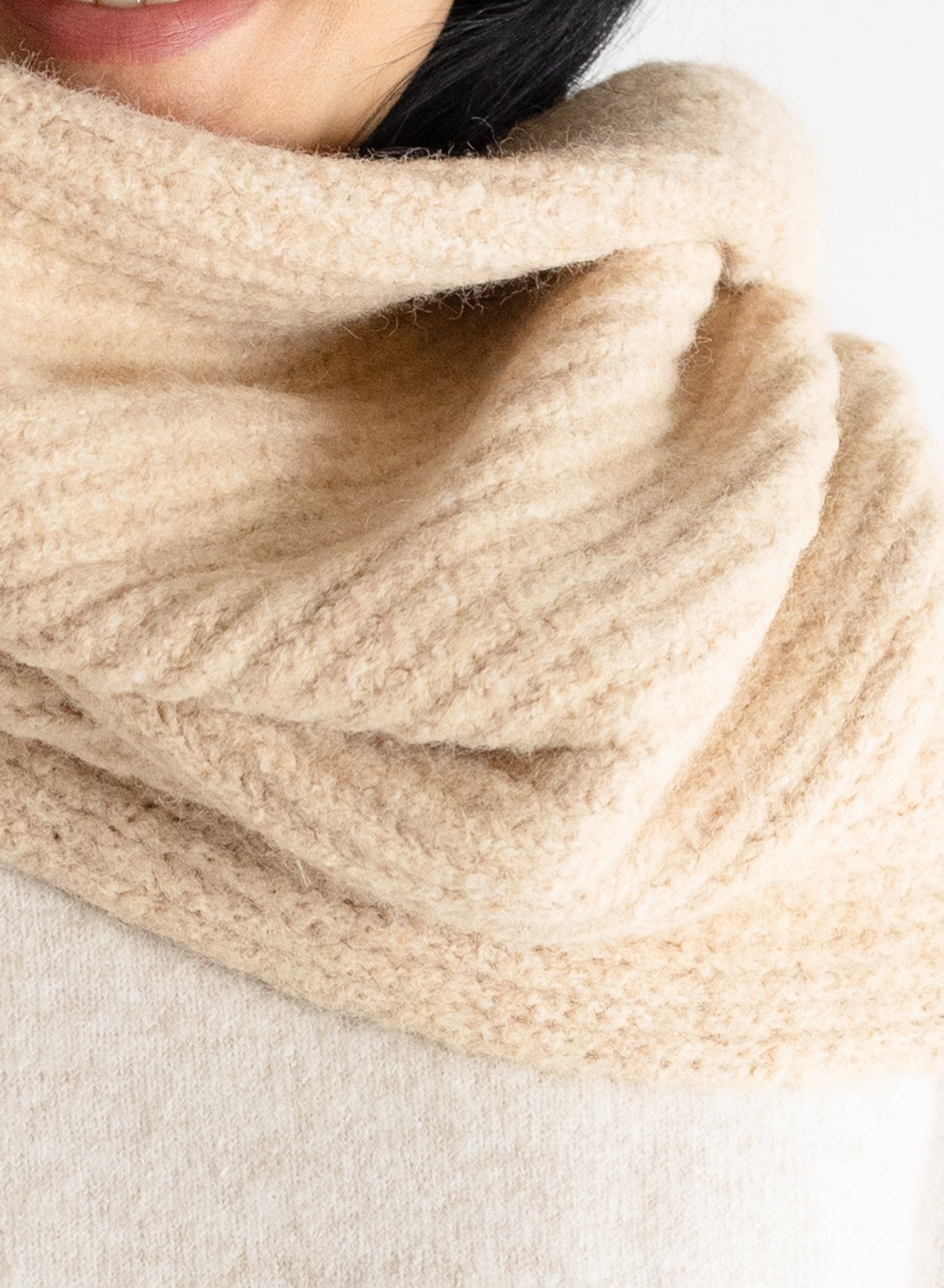 Rib Knit cozy Scarf in neutral Camel beige - Meg