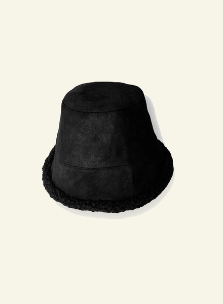 Faux Suede Reversible Bucket Hat - Black - Meg Canada