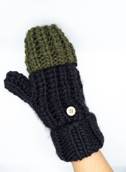 Hand Knitted Mitten Gloves - Black - Meg Canada