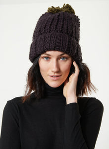 Hand Knitted Pom Pom Hat - Black - Meg Canada