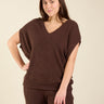 Joan V-Neck Top - Brown - Meg Canada