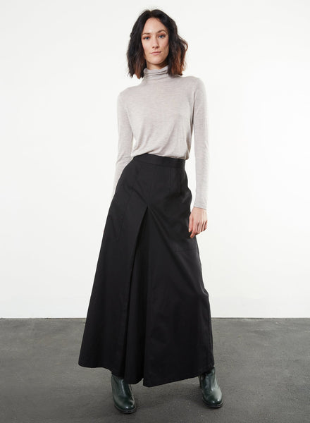 Long Inverted Pleat Skirt - Black - Meg Canada
